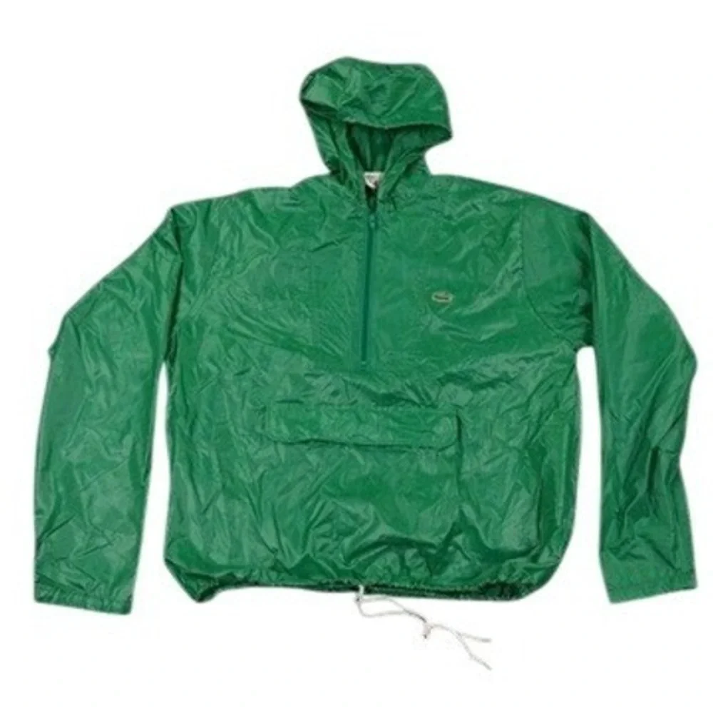 VTG‎ Izod Lacoste Anorak Mens Large Green Packable Windbreaker Hooded Jacket Y2K